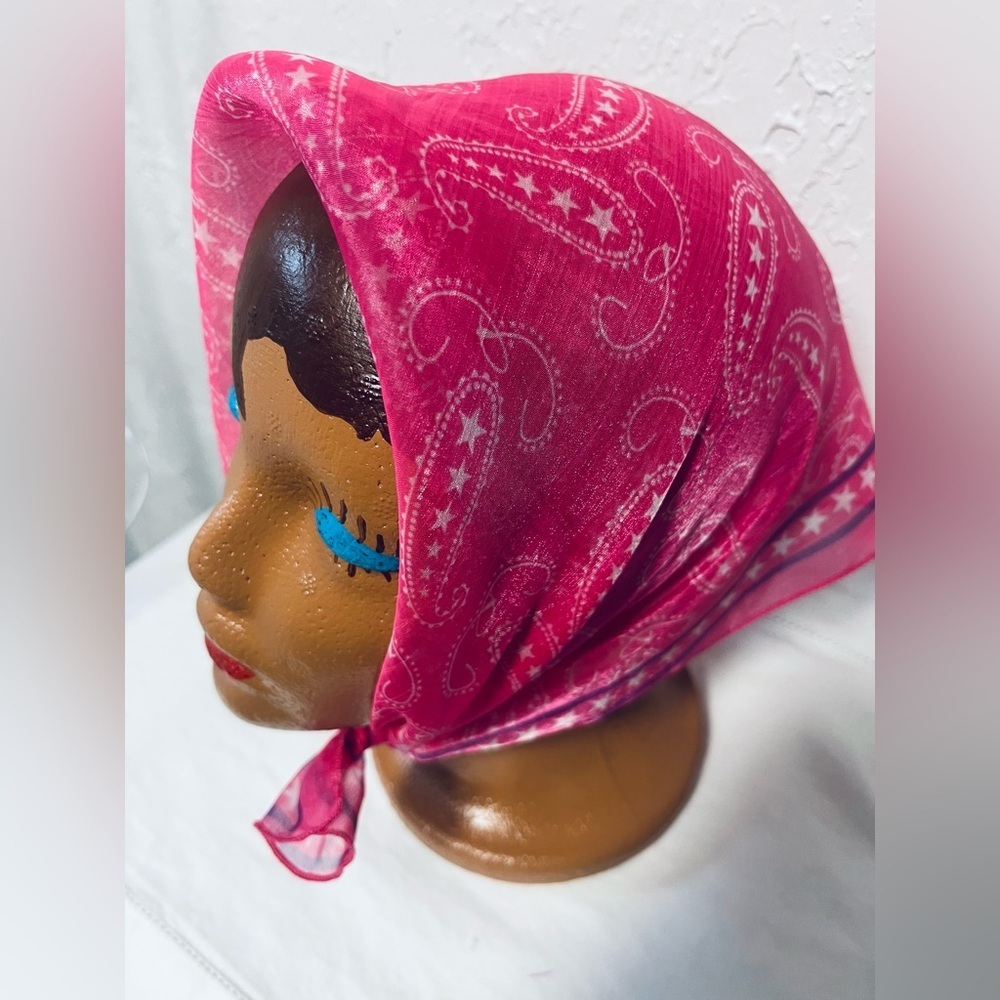 Bright Pink White Paisley Nylon Scarf Bandana Neckerchief